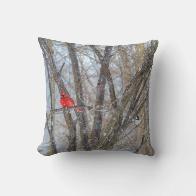 Cardinal and Chickadee Throw Pillow (Front)