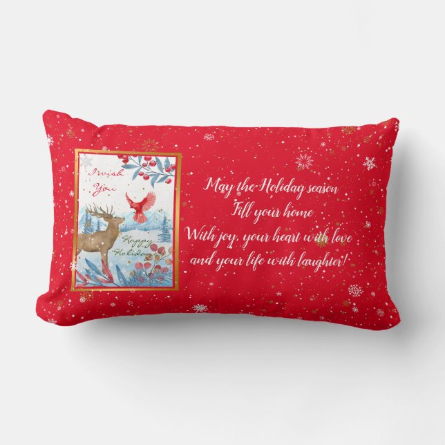 Cardinal and Deer Customize Cotton Lumbar Pillow (Front)