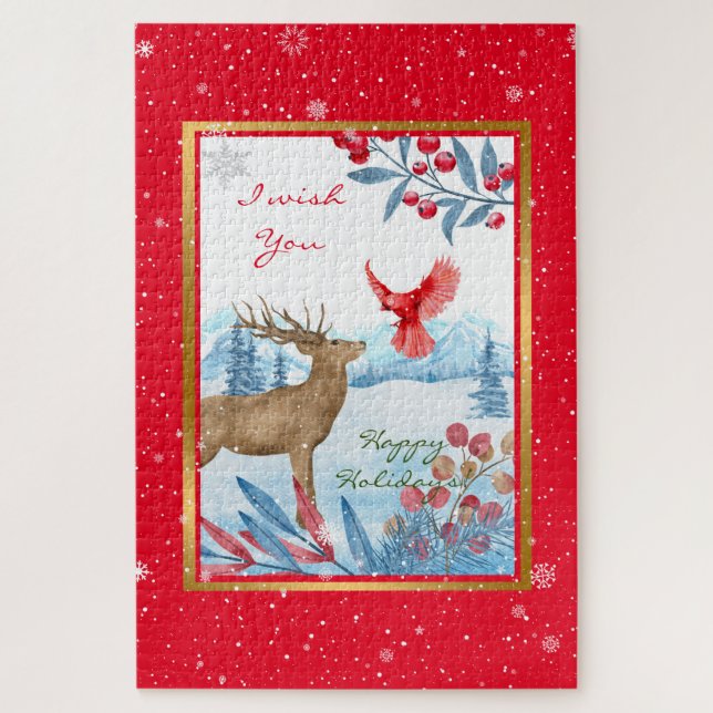Cardinal and Deer Customize Jigsaw Puzzle (Vertical)