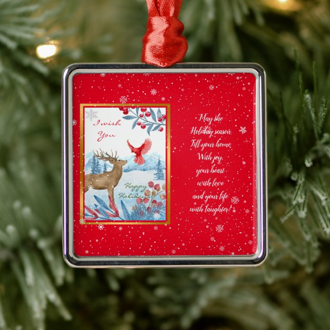 Cardinal and Deer Customize Metal Ornament (Tree)