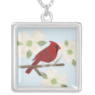 Cardinal and Dogwood Watercolor Necklace