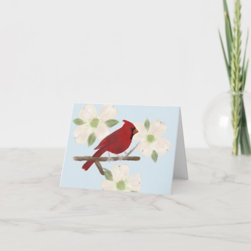 Cardinal and Dogwood Watercolor Note Card