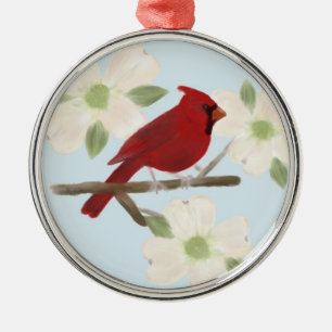 Cardinal and Dogwood Watercolor Ornament