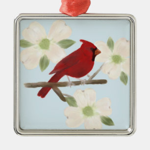 Cardinal and Dogwood Watercolor Ornament