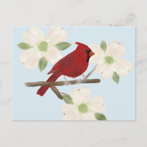 Cardinal and Dogwood Watercolor Postcard