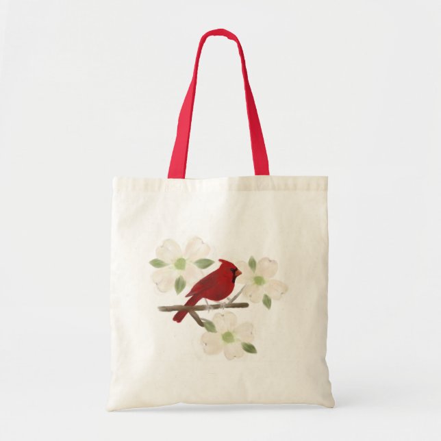 Cardinal and Dogwood Watercolor Tote Bag (Front)