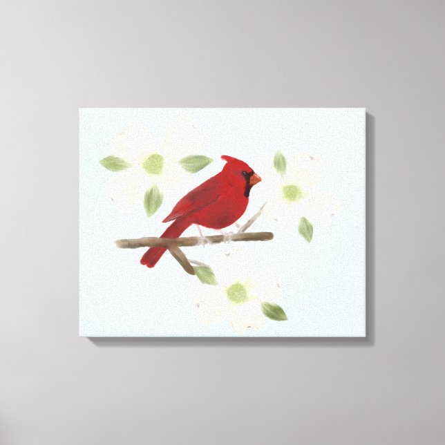 Cardinal and Dogwood Watercolor Wrapped Canvas Print (Front)