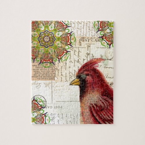 Cardinal and Ephemera Collage Jigsaw Puzzle