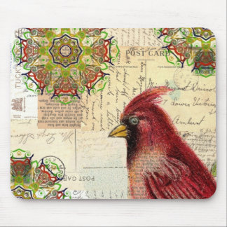 Cardinal and Ephemera Collage Mouse Pad
