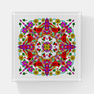 Cardinal and Flowers Mandala Paperweight