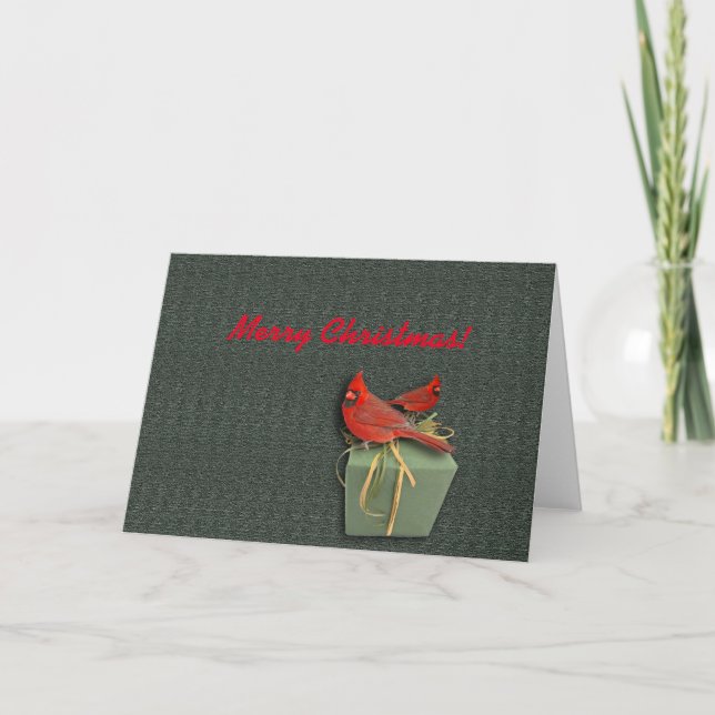 Cardinal and Gift box (Merry Christmas) Holiday Card (Front)