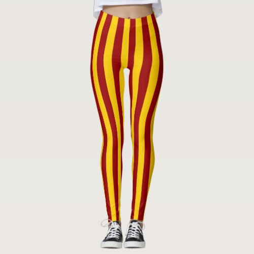 Cardinal and Gold Vertical Stripes Leggings