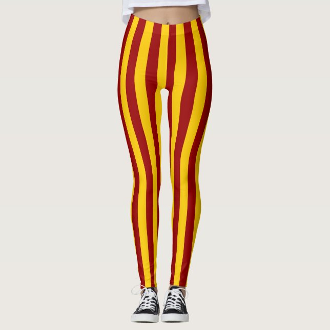 Cardinal and Gold Vertical Stripes Leggings (Front)