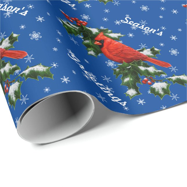 Cardinal and Holly Snowflakes Wrapping Paper (Roll Corner)