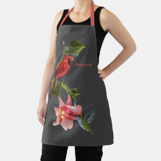 Cardinal and Hummingbird Pink Lily and Ivy Apron