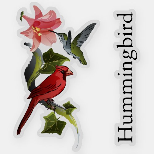 Cardinal and Hummingbird Pink Lily Custom Text Sticker