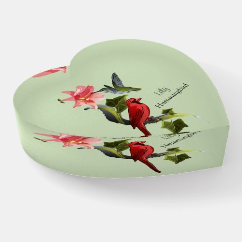 Cardinal and Hummingbird Pink Lily Personalized Paperweight