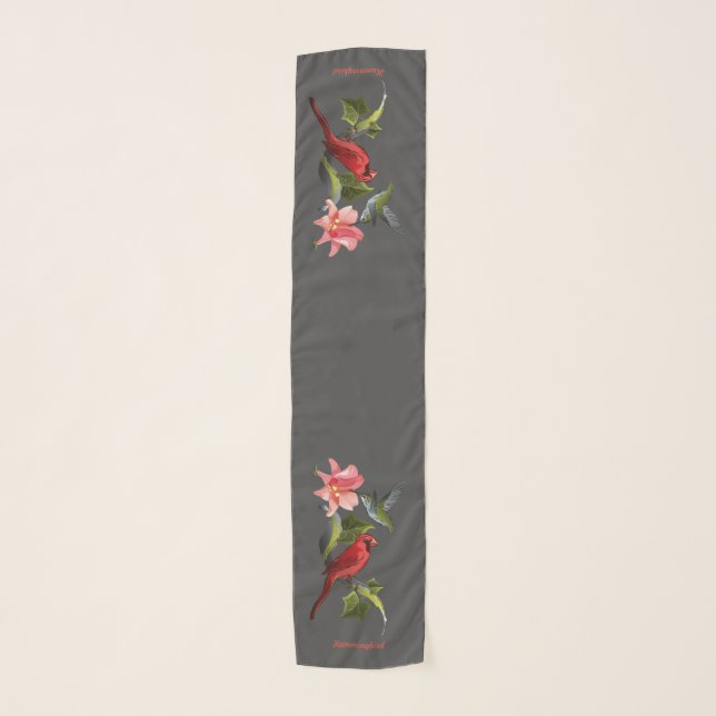 Cardinal and Hummingbird Pink Lily Personalized Scarf (Front)