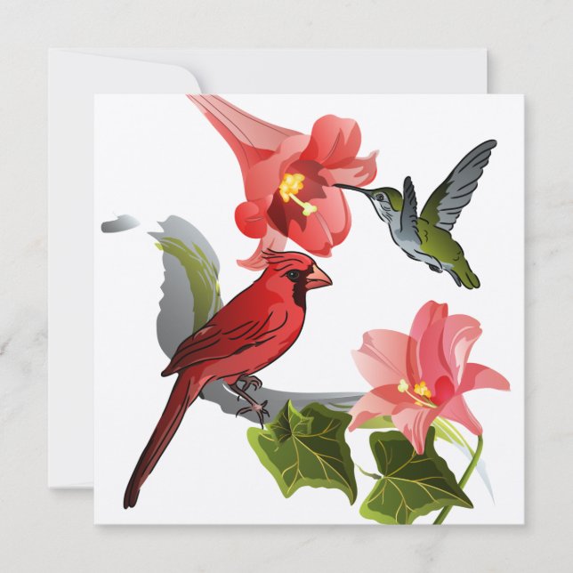 Cardinal and Hummingbird with Lilies and Ivy Invitation (Front)