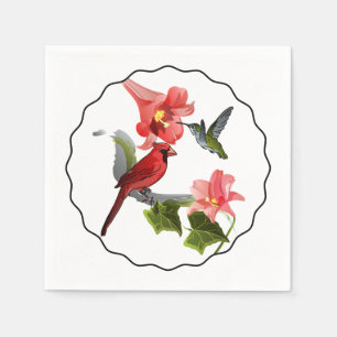 Cardinal and Hummingbird with Pink Lily and Ivy Paper Napkins