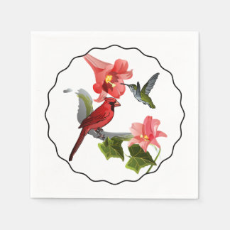 Cardinal and Hummingbird with Pink Lily and Ivy Paper Napkins