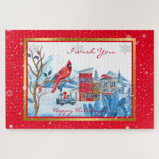 Cardinal And Landscape Customize Jigsaw Puzzle (Horizontal)