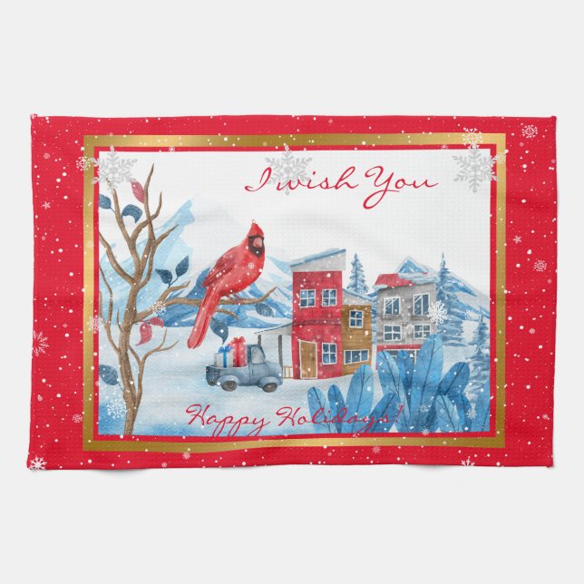 Cardinal And Landscape Customize Kitchen Towel (Horizontal)