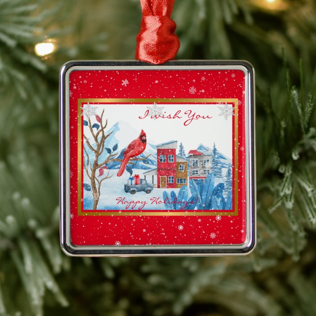 Cardinal And Landscape Customize Metal Ornament (Tree)