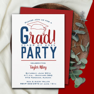 Cardinal and Navy Graduation Party Invitation