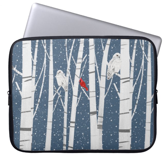 Cardinal and Owls In Snowflakes Laptop Sleeve (Front)