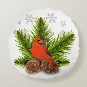 Cardinal and Pinecones Christmas Holiday Pillow