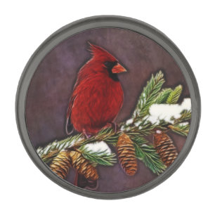 Cardinal and Pinecones Gunmetal Finish Lapel Pin