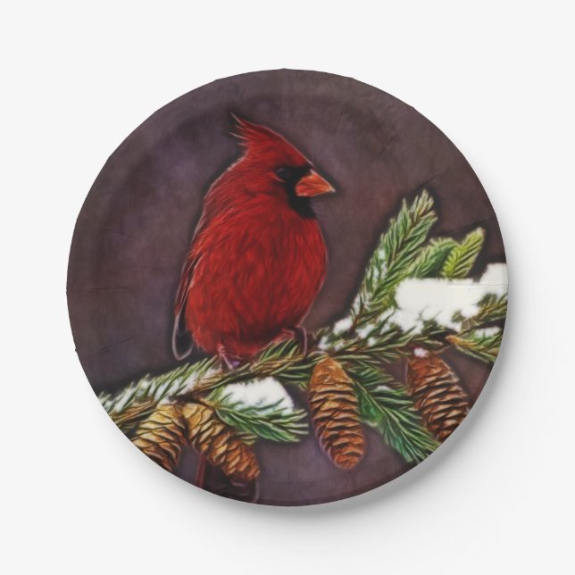 Cardinal and Pinecones Paper Plates (Front)