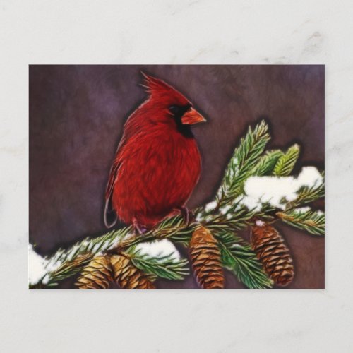 Cardinal and Pinecones Postcard