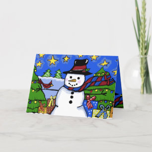 Cardinal and Snowman Garden Holiday Card