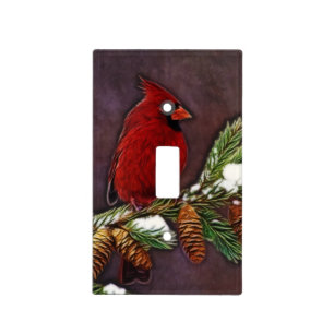 Cardinal and Snowy Pinecones Light Switch Cover