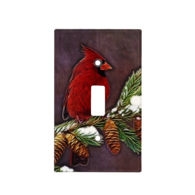 Cardinal and Snowy Pinecones Light Switch Cover (Front)