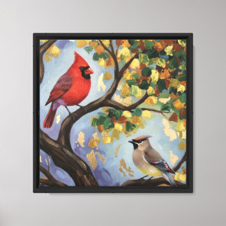 Cardinal and the Waxwing  Canvas Print