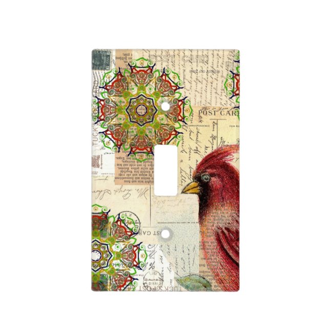 Cardinal and Vintage Ephemera Light Switch Cover (Front)