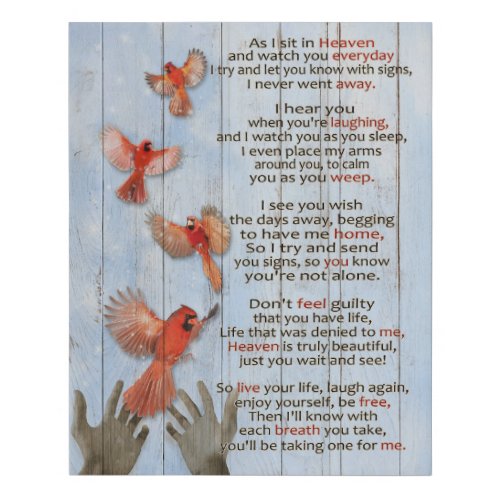 Cardinal As I Sit In Heaven Memorial Gifts Faux Canvas Print