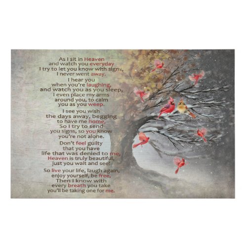 Cardinal As I Sit In Heaven Sympathy Gifts Faux Canvas Print