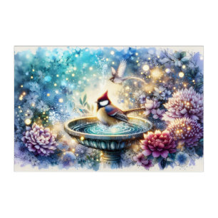 Cardinal at Birdbath Dreamy Garden Acrylic Print