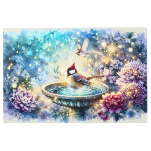 Cardinal at Birdbath Dreamy Garden Metal Print