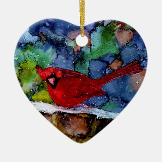 Cardinal At Night Ceramic Ornament (Front)