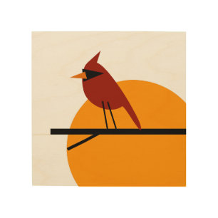 Cardinal at Sunset Wood Wall Art