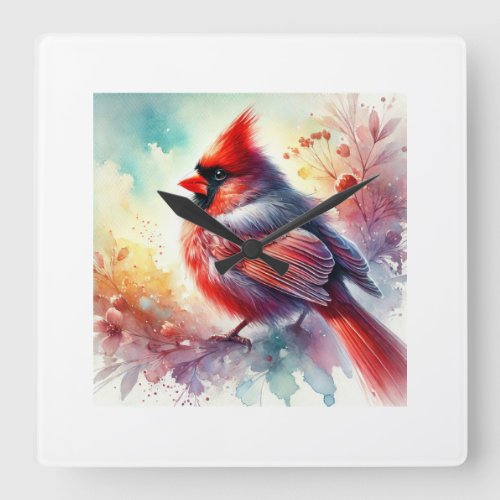 Cardinal Beauty in Watercolor 290624AREF103 _ Wate Square Wall Clock