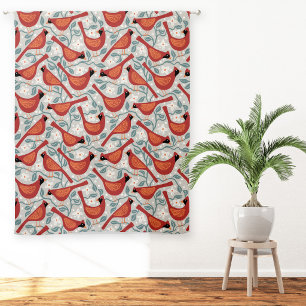 Cardinal Bird American Dogwood Flower Block Print Sheer Curtains