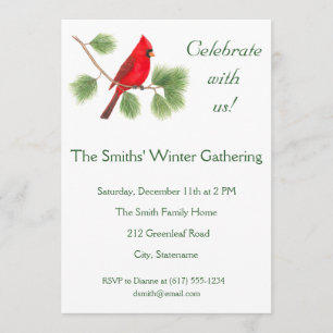 Cardinal Bird Art Holiday Party Invitation