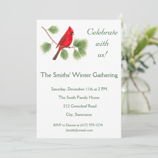 Cardinal Bird Art Holiday Party Invitation | Zazzle