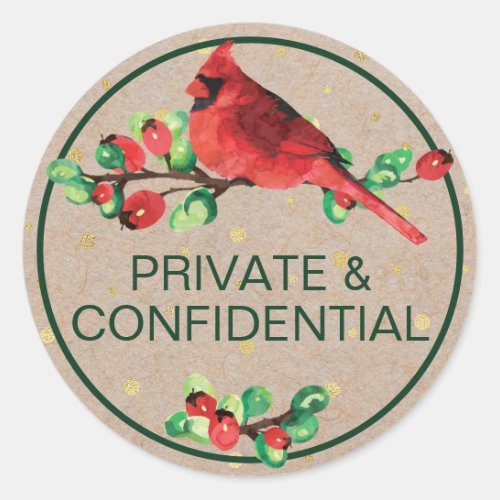 Cardinal Bird  Berries Private  Confidential Classic Round Sticker